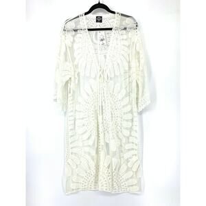 Calstyle Women's Size M Lace Open Front Kimono Duster Topper Cream NWT
